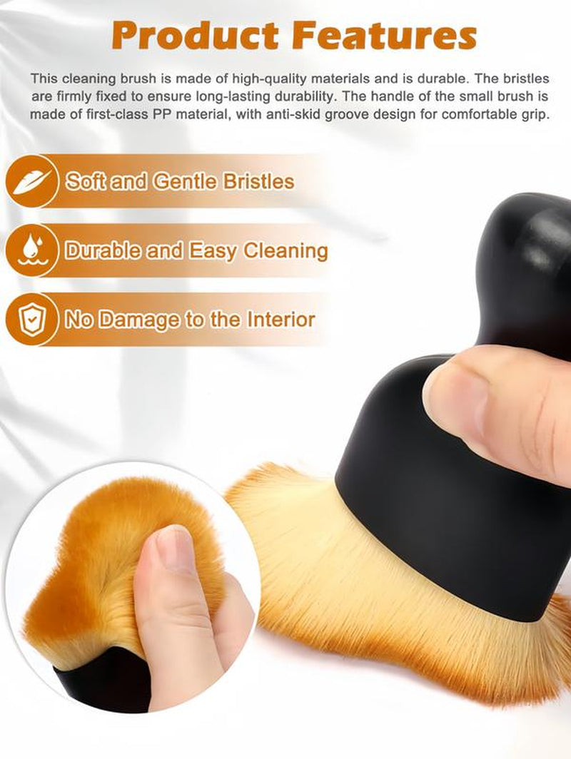 LMMAKE Car Interior Cleaning Brush Set 2Pcs Ultra Soft Bristles Scratch-Free Dashboard AC Vent Leather Cleaner with Ergonomic Handle & Protective Case for Auto Detailing Tools